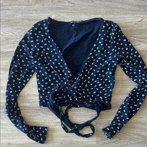 Brandy Melville Floral Wrap Top - Dark Navy